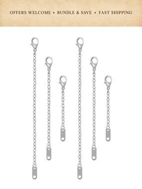 6 Pc Necklace Extender Chain Set 18K Gold Plated Stainless Steel Lobster Clasp